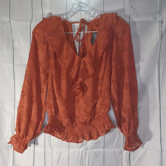 Anthropologie Tops - Anthropologie textured floral Ruffle boho blouse